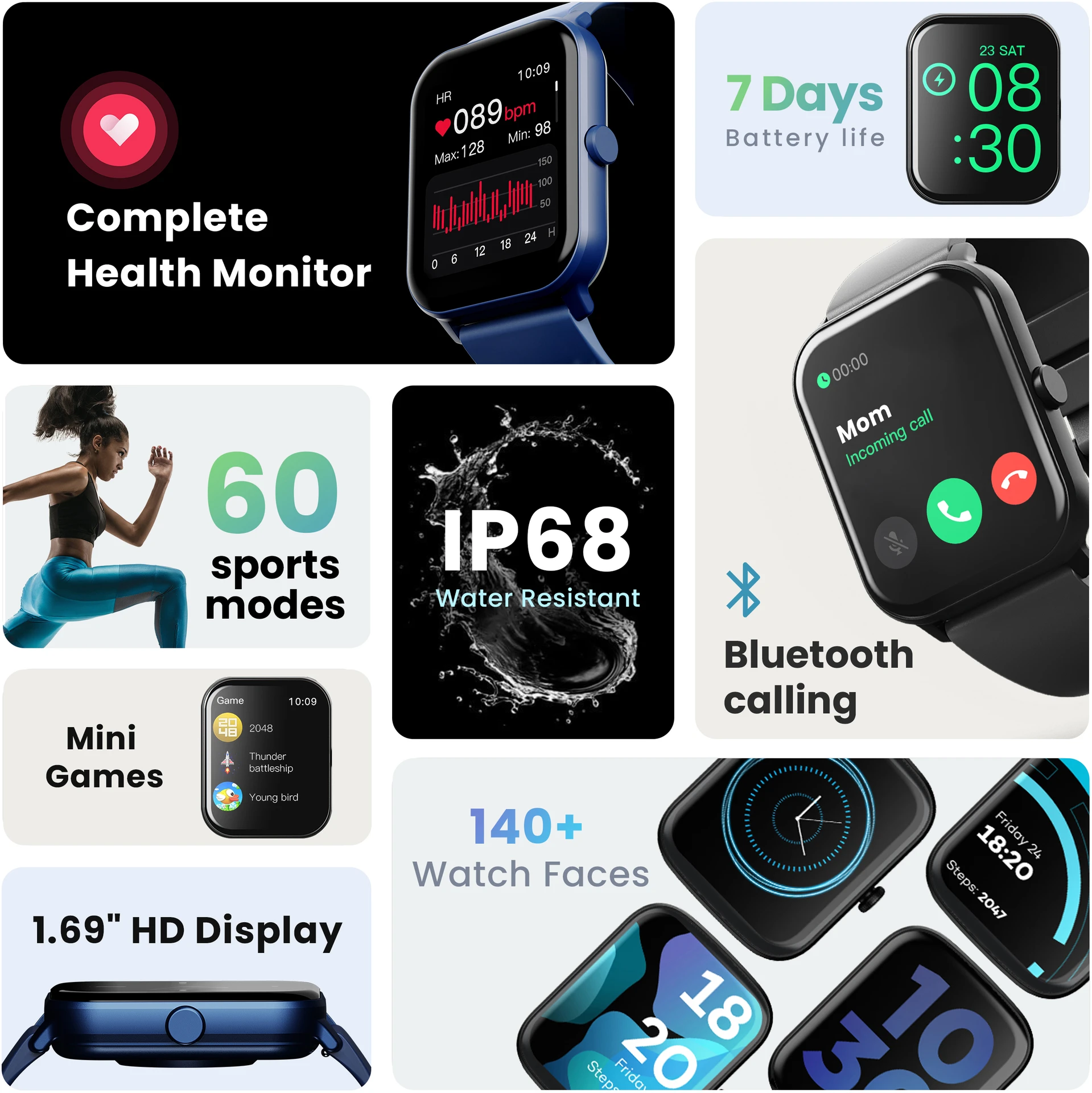 Smart Fitness Watch with HD Touch Display
